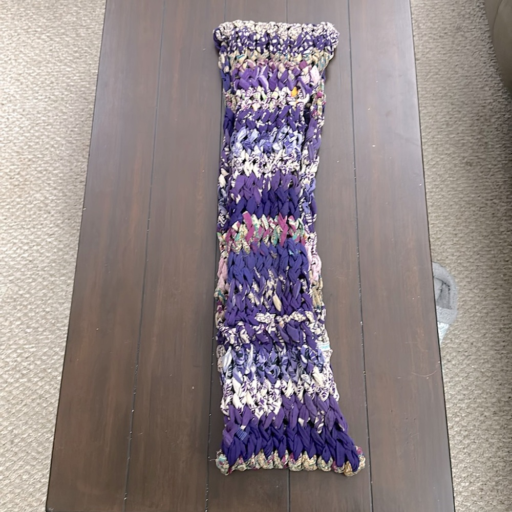 Handmade infinity scarf in purple.